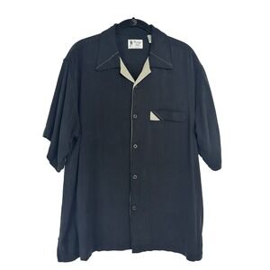 Vintage Silk Men's Button Up Shirt Size Large Black Retro Rockabilly Bowling